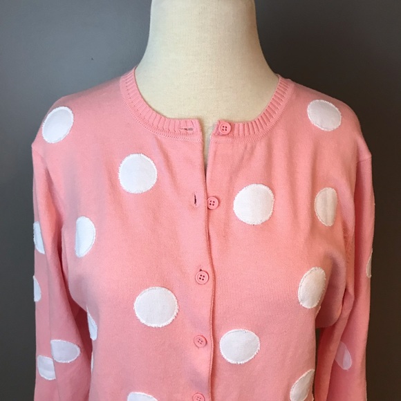 NWT QVC Liz Claiborne Pink Polka Cardigan Size M - Picture 2 of 8